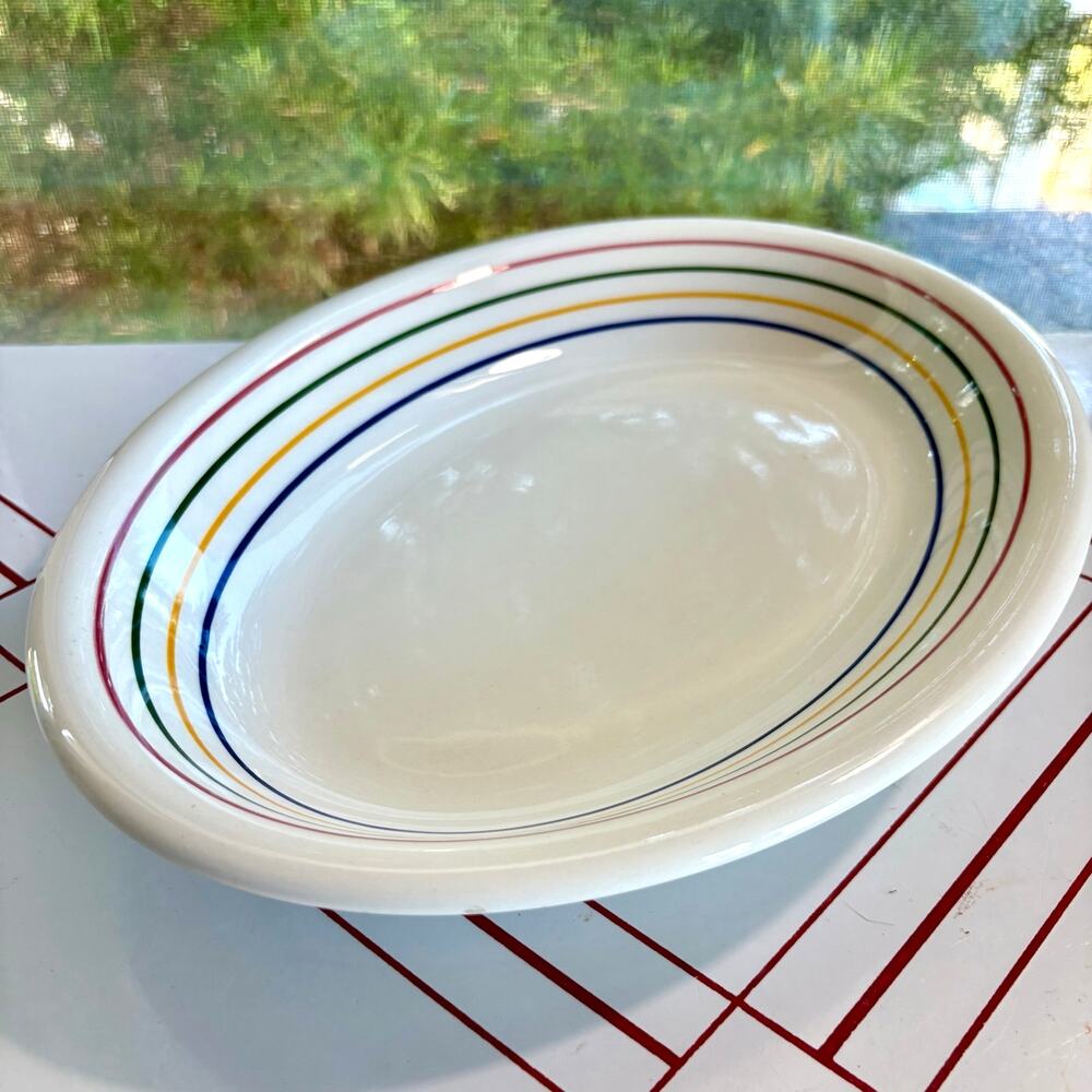 Vintage La Primula Italy Rainbow Stripe Oval Serving Platter 13” Ceramic